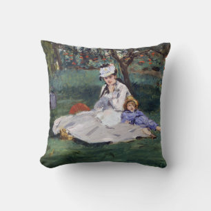 Edouard Manet - Die Familie Monet in ihrem Garten Kissen