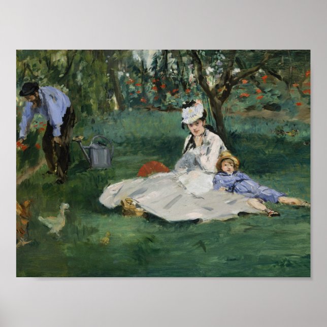 Edouard Manet - Die Familie Monet in ihrem Garten Poster (Vorne)