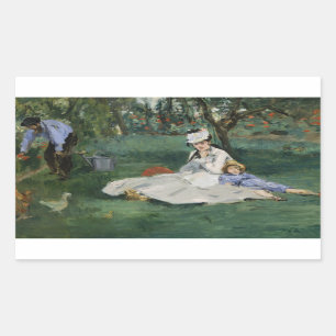 Edouard Manet - Die Familie Monet in ihrem Garten Rechteckiger Aufkleber