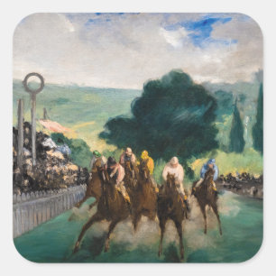 Edouard Manet - Die Rennen in Longchamp Quadratischer Aufkleber