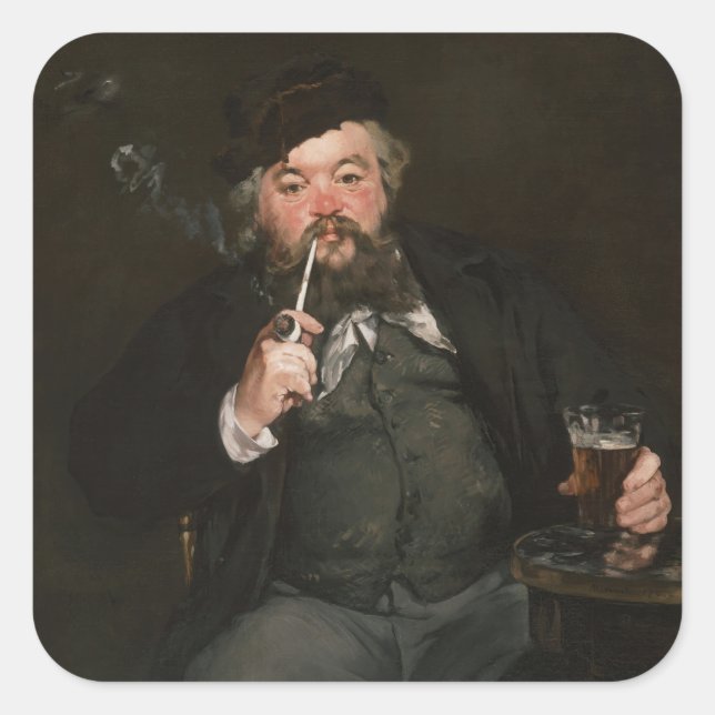 Edouard Manet - Ein gutes Glas Bier / Le bon bock Quadratischer Aufkleber (Vorderseite)