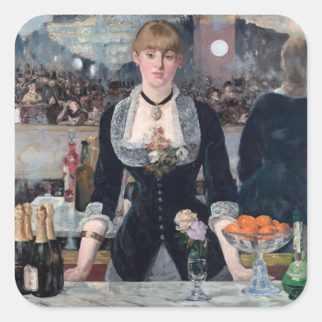 Edouard Manet - Eine Bar in den Folies-Bergere Quadratischer Aufkleber (Vorderseite)