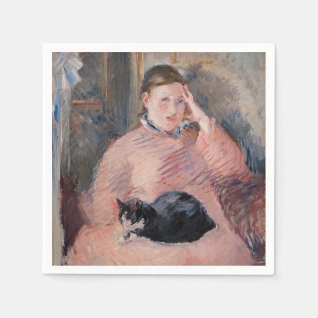 Edouard Manet - Frau mit Katze Serviette (Vorderseite)