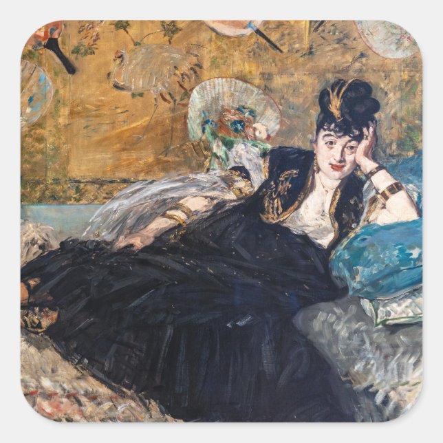 Edouard Manet - Lady with Fans Quadratischer Aufkleber (Vorderseite)