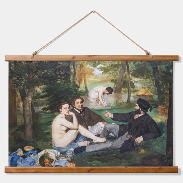 Edouard Manet - Mittagessen im Gras Wandteppich Mit Holzrahmen (Vorne)