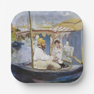 Edouard Manet - Monet in seinem Atelierboot Pappteller