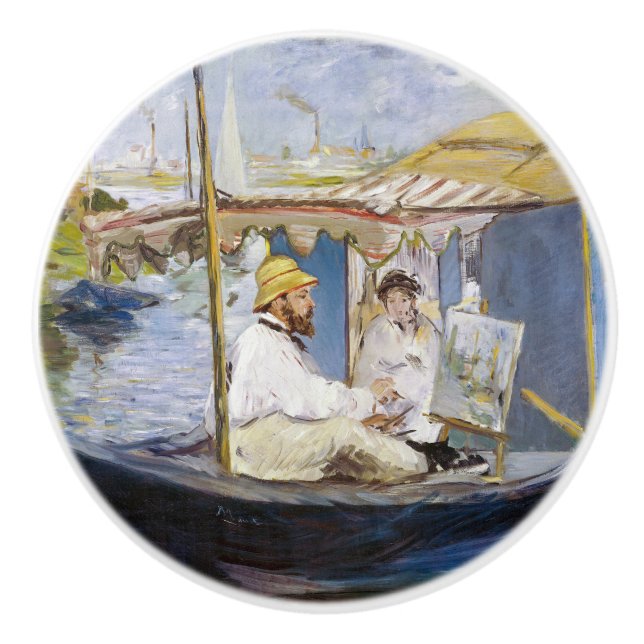 Edouard Manet - Monet in seinem Studio-Boot Keramikknauf (Vorderseite)