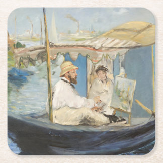 Edouard Manet - Monetmalerei auf seinem Studio-Boo Rechteckiger Pappuntersetzer