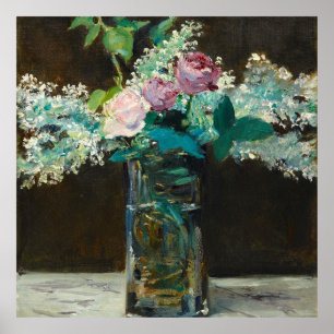 Edouard Manet Vase von weißen Lilacs und Rose Poster