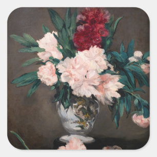 Edouard Manet - Vasen mit Pfingstrosen auf kleinem Quadratischer Aufkleber