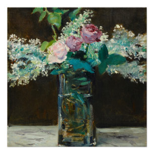 Edouard Manet Vasen mit weißen Flieder und Rosen  Poster