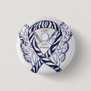 EDS Awareness Angel Zebra Stripe Ribbon Custom But Button