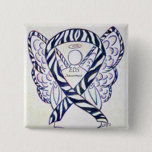 EDS Awareness Angel Zebra Stripe Ribbon Custom But Button