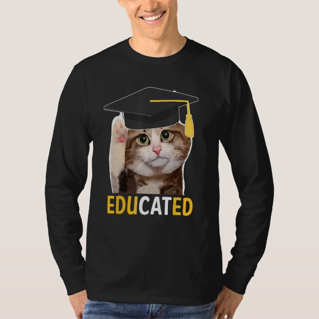 Educated Cat Graduation Cap Senior Funny Graduatio T-Shirt (Vorderseite)