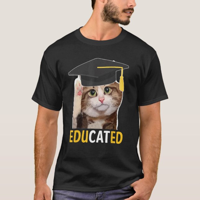 Educated Cat Graduation Cap Senior Funny Graduatio T-Shirt (Vorderseite)