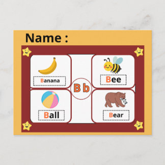 Educational Alphabet Letter (B) Flashcard for kids Postkarte
