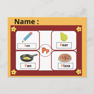 Educational Alphabet Letter P Flashcard for Kids  Postkarte