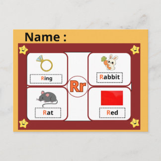 Educational Alphabet Letter R Flashcard for Kids  Postkarte