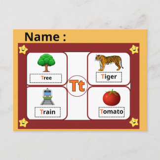  Educational Alphabet Letter T Flashcard for Kids  Postkarte