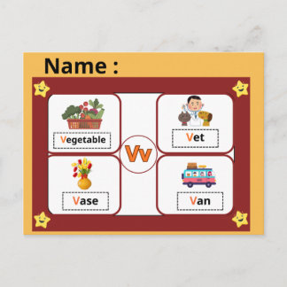 Educational Alphabet Letter V Flashcard for Kids  Postkarte