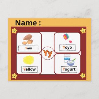 Educational Alphabet Letter Y Flashcard for Kids  Postkarte