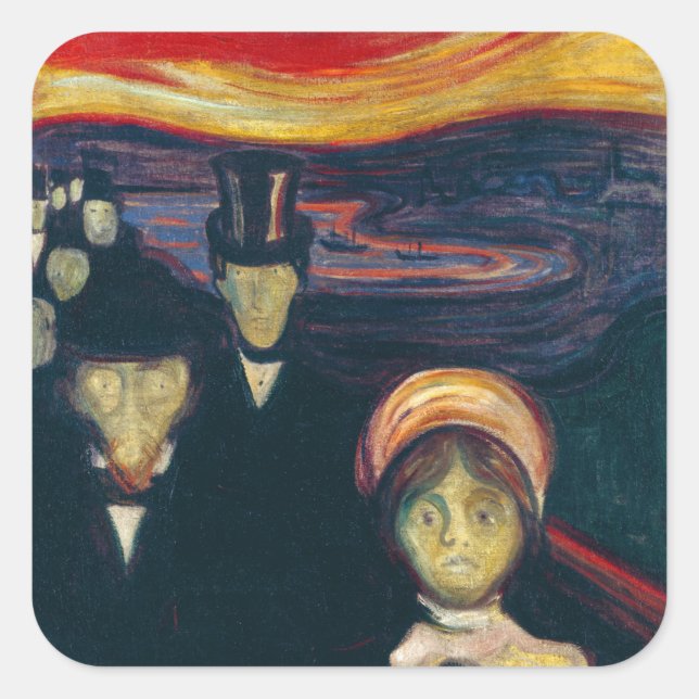 Edvard Munch - Angst Quadratischer Aufkleber (Vorderseite)