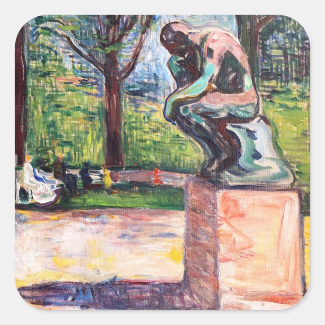 Edvard Munch - Der Denker von Rodin Quadratischer Aufkleber (Vorderseite)