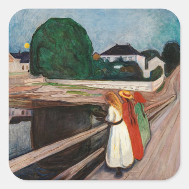 Edvard Munch - Die Mädchen auf der Brücke Quadratischer Aufkleber (Vorderseite)