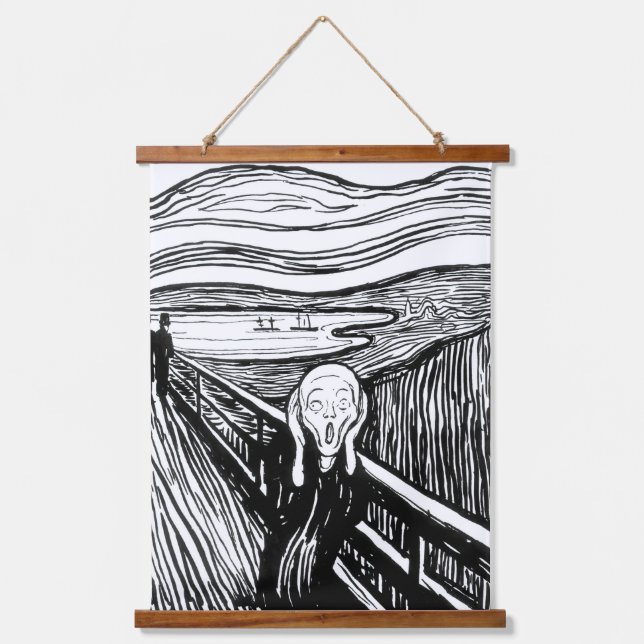 Edvard Munch - Die schreiende Lithografie Wandteppich Mit Holzrahmen (Vorderseite)