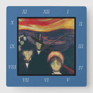 Edvard Munch Klassische Malerei, Angst (1894) Quadratische Wanduhr