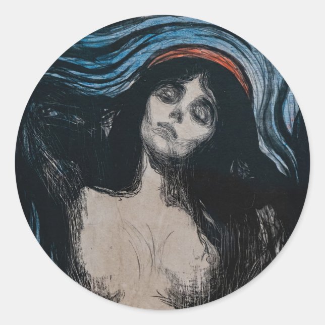 Edvard Munch - Madonna Lithografie Runder Aufkleber (Vorderseite)