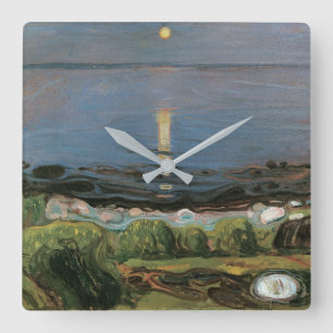 Edvard Munch Malerei, Sommernacht am Strand Quadratische Wanduhr