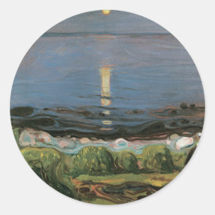 Edvard Munch Malerei, Sommernacht am Strand Runder Aufkleber