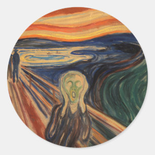 Edvard Munch malt Der Schrei (Skrik) 1910 Runder Aufkleber