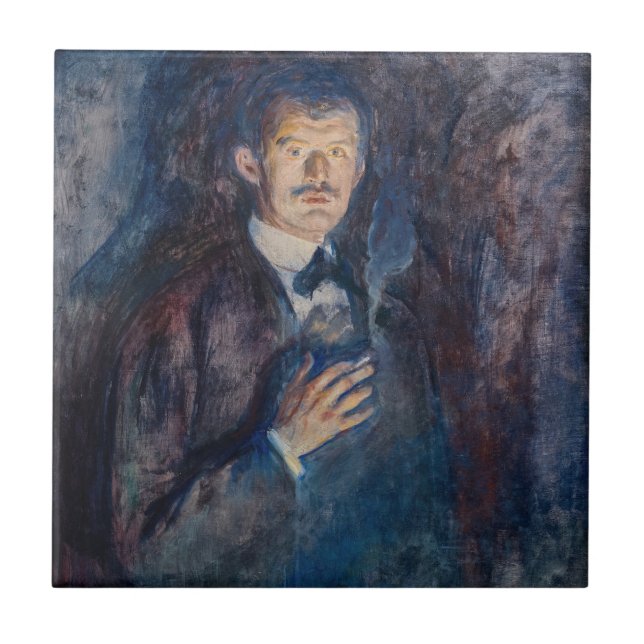 Edvard Munch - Selbstportrait mit Zigarette Fliese (Vorderseite)