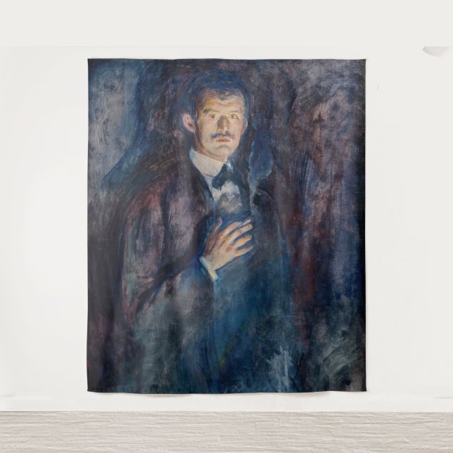 Edvard Munch - Selbstporträt mit Zigarette Wandteppich (Vorderseite)