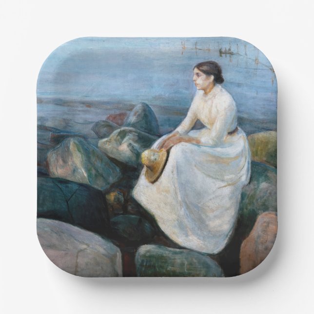 Edvard Munch - Sommernacht, Inger am Strand Pappteller (Vorderseite)