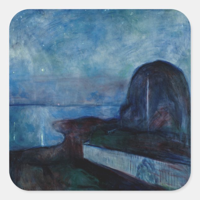 Edvard Munch - Starry Night 1893 Quadratischer Aufkleber (Vorderseite)