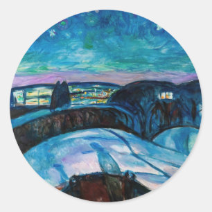 Edvard Munch - Starry Night 1922 Runder Aufkleber