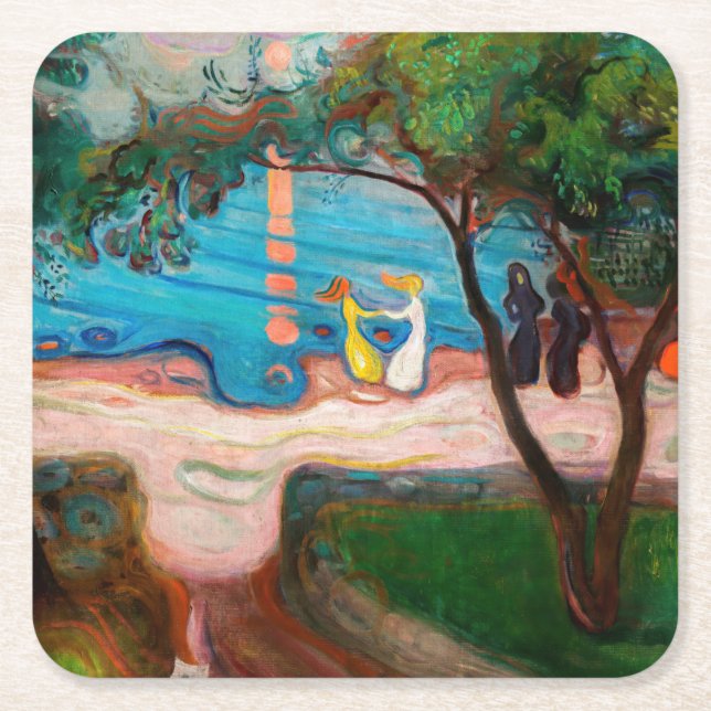 Edvard Munch - Tanz am Strand Rechteckiger Pappuntersetzer (Vorderseite)