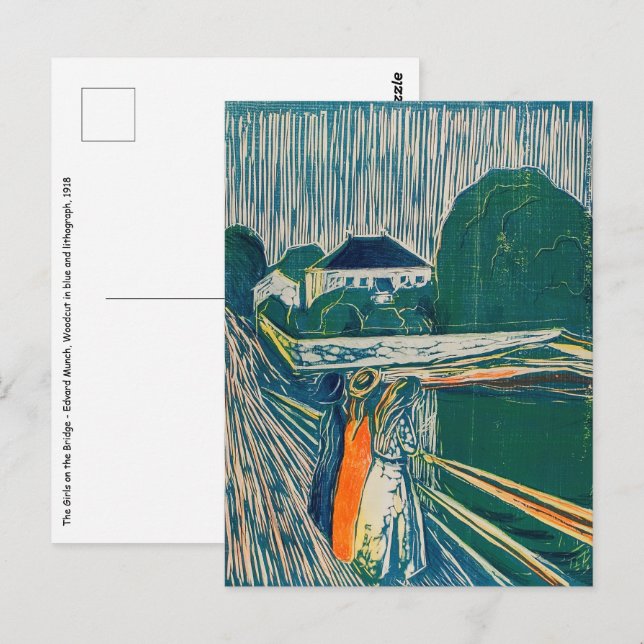 Edvard Munch - The Girls on the Bridge, Lithograph Postkarte (Vorne/Hinten)