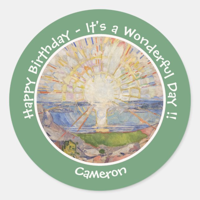 Edvard Munch the Sun (Solen) - Party-Gegenstände f Runder Aufkleber (Vorderseite)