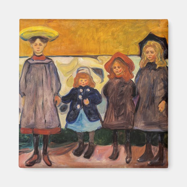Edvard Munch - Vier Mädchen in Asgardstrand Magnet (Vorne)