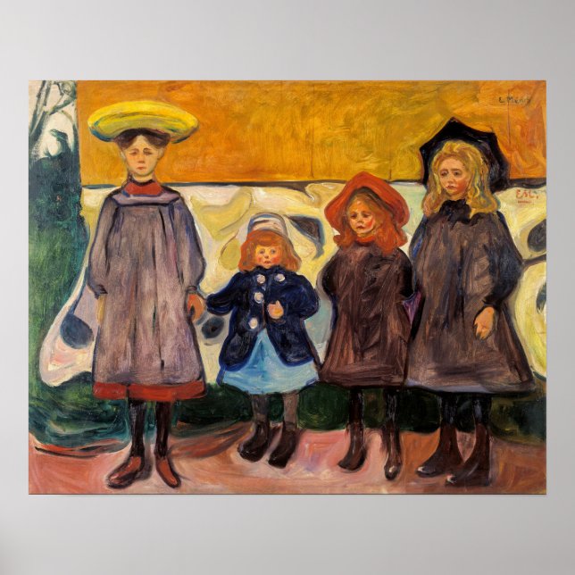 Edvard Munch - Vier Mädchen in Asgardstrand Poster (Vorne)