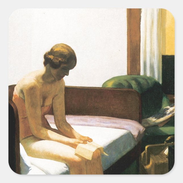Edward Hopper Hotel Room Quadratischer Aufkleber (Vorderseite)