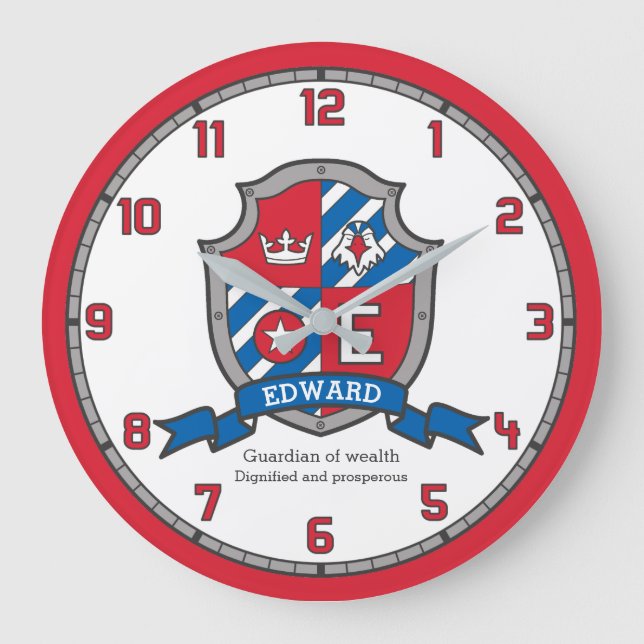 Edward Jungs Name bedeutet heraldry Ritter Schild Große Wanduhr (Vorderseite)