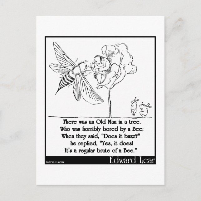 Edward Lears alter Mann in einem Baum Limerick Postkarte (Vorderseite)