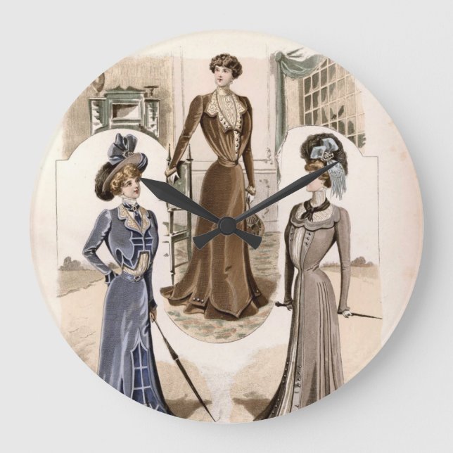 Edwardian Glam Vintag Fashion Illustration Große Wanduhr (Vorderseite)