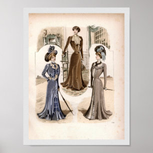 Edwardian Glam Vintag Fashion Illustration Poster