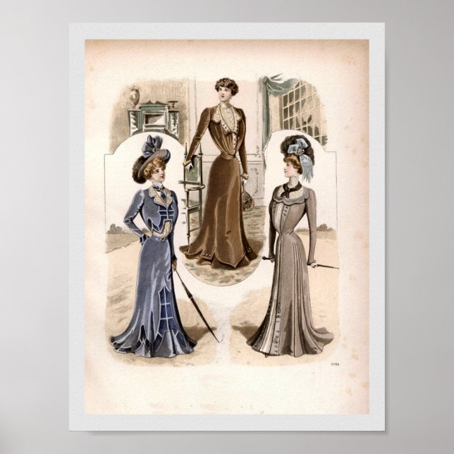 Edwardian Glam Vintag Fashion Illustration Poster (Vorne)